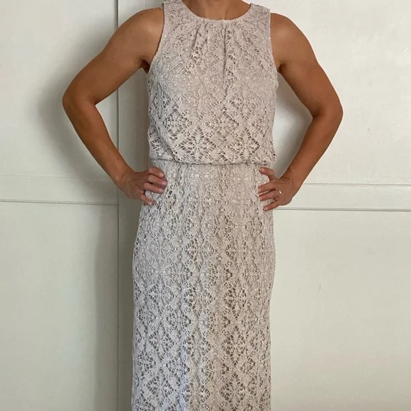 London times long beige lace dress